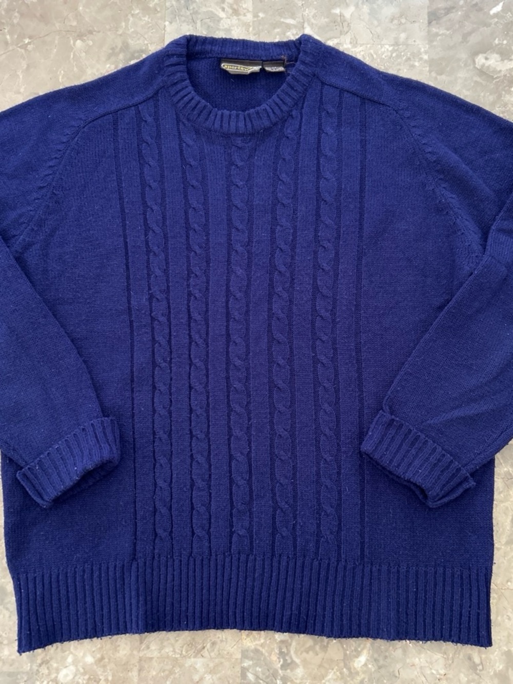 Vintage 1980s Sears Sportswear Blue Cable Knit Sweater XL Korea 22x26
